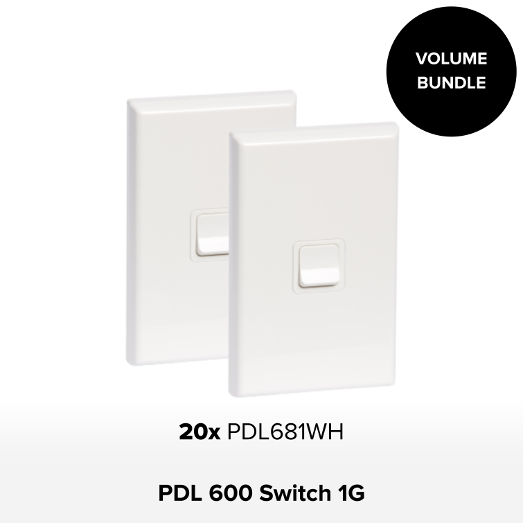 Bundle - PDL 600 Series Switch, Assembled, Vert, 1-gang, 250 V, 20 A / 16 AX - White